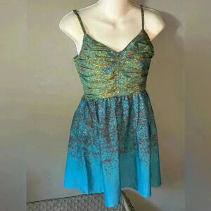 Roxy Blue and Green A-Line Sun Dress, Size Small‎